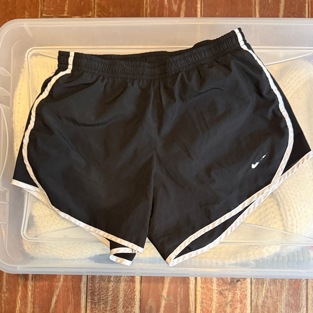 Girl Nike Black Running Shorts with White Trim black mesh